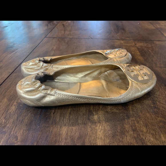 Tory Burch Womens 9 Solid Gold Ballet Flats Rough - Picture 4 of 14
